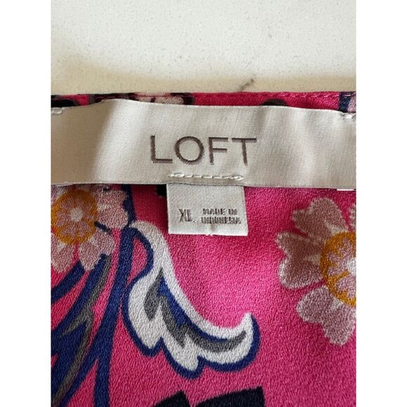 Loft Women's Sleeveless Round Neck Pink Mixed Floral Flounce Top - Picture 10 of 11